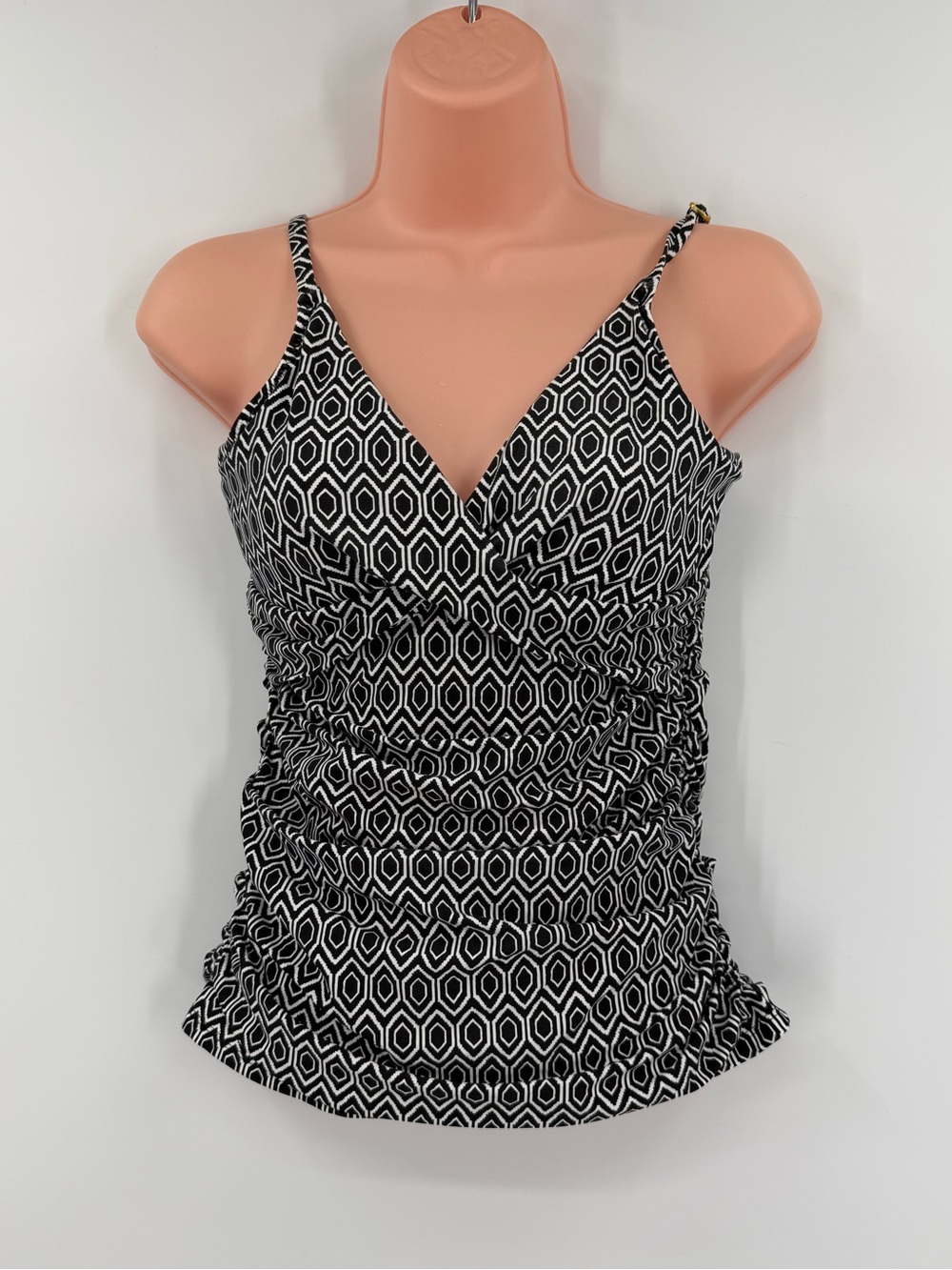 Helen Jon Twist Front Underwire Tankini Top | Black White Geometric | SMALL